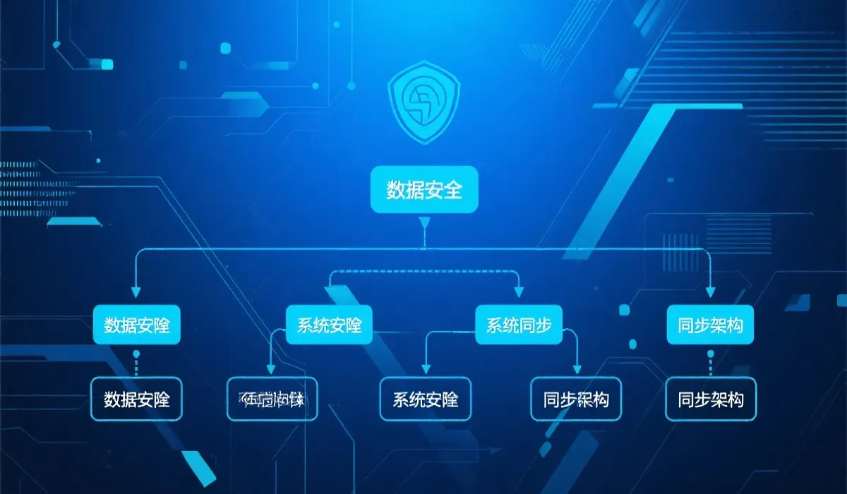 数据安全与系统架构流程图，科技蓝色背景